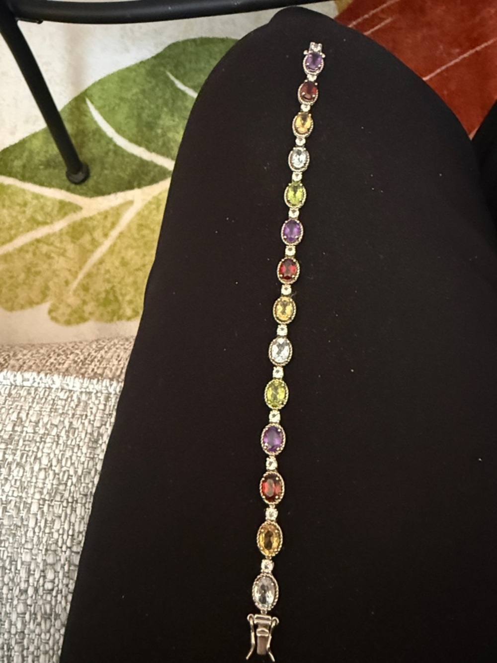 Multi-Gemstone Tennis Bracelet - Colorful Crystal Link Bracelet sterling silver